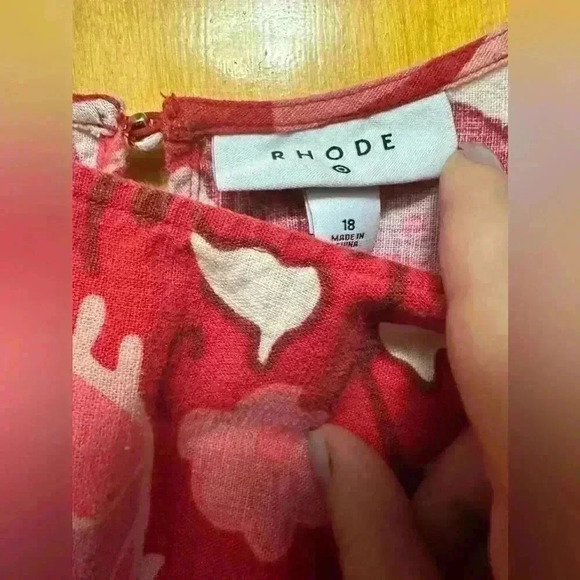 Rhode Linen Blend Floral Midi Womens Dress 18 Zinnia Ruffle Hem - Picture 4 of 6